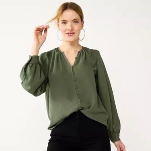 Nine West Olive Button-Down Blouse